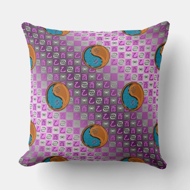 Cancer & Wood Rooster Throw Pillow (Front)