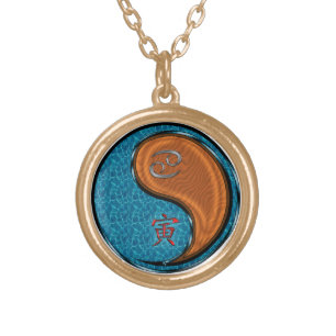 Cancer & Wood Tiger Gold Plated Necklace