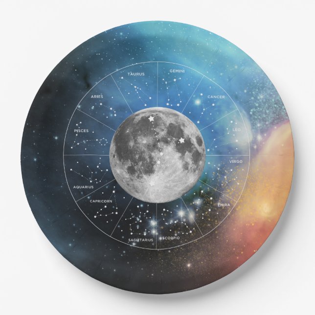 Cancer Zodiac Astrological Sign - Moon Lunar Paper Plates (Front)