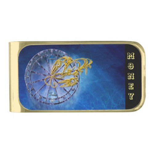 Cancer Zodiac Astrology design Horoscope Gold Finish Money Clip