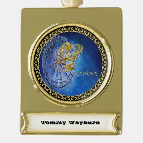 Cancer Zodiac Astrology design Horoscope Gold Plated Banner Ornament