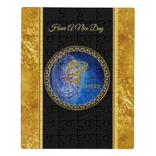 Cancer Zodiac Astrology gold foil with black Jigsaw Puzzle