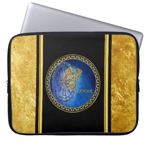 Cancer Zodiac Astrology gold foil with black Laptop Sleeve