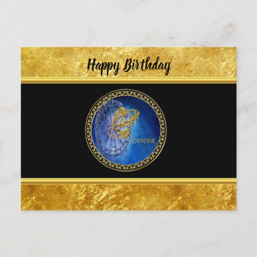 Cancer Zodiac Astrology gold foil with black Postcard