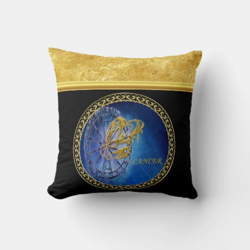 Cancer Zodiac Astrology gold foil with black Throw Pillow