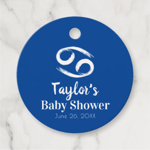 CANCER Zodiac Astrology June July Baby Shower Blue Favor Tags