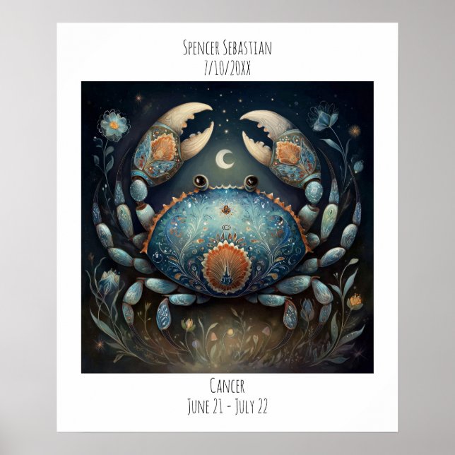 Cancer Zodiac Astrology Name & Birthday Poster (Front)