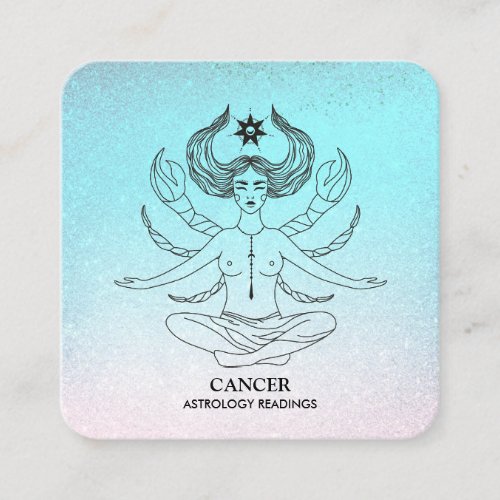  CANCER Zodiac Astrology Reading Aqua Glitter Square Business Card