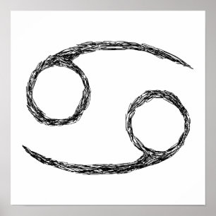 Cancer. Zodiac Astrology Sign. Black. Poster