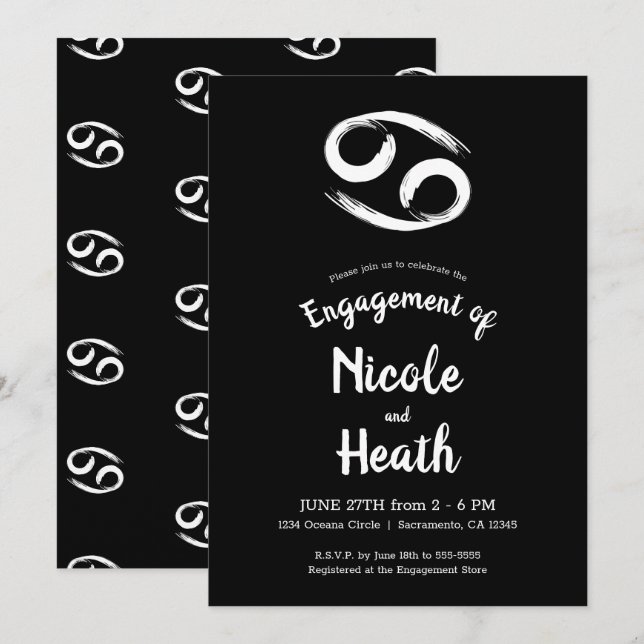 CANCER Zodiac Astrology Summer Engagement Party   Invitation (Front/Back)