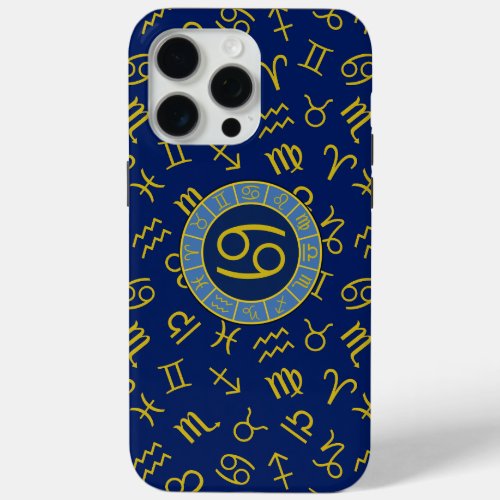 Cancer ZodiacAstrology Symbols Pattern GoldBlues iPhone 15 Pro Max Case