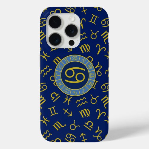 Cancer ZodiacAstrology Symbols Pattern GoldBlues iPhone 15 Pro Case