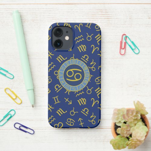 Cancer ZodiacAstrology Symbols Pattern GoldBlues iPhone 12 Mini Case