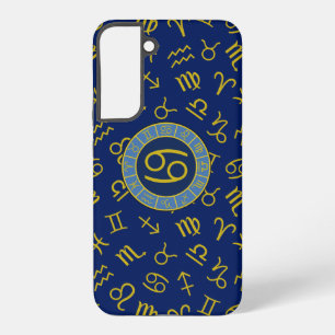 Cancer Zodiac+Astrology Symbols Pattern Gold+Blues Samsung Galaxy S22+ Case