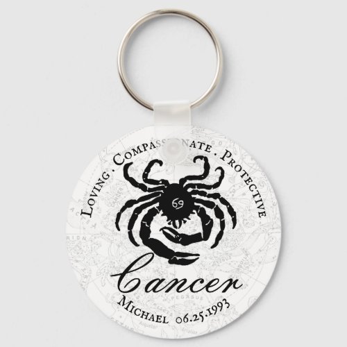 Cancer Zodiac Astrology Traits Black White Custom Keychain