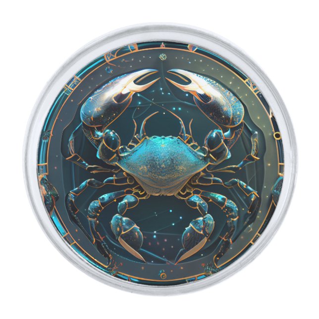 Cancer Zodiac Birth Sign Astrology Silver Finish Lapel Pin (Front)