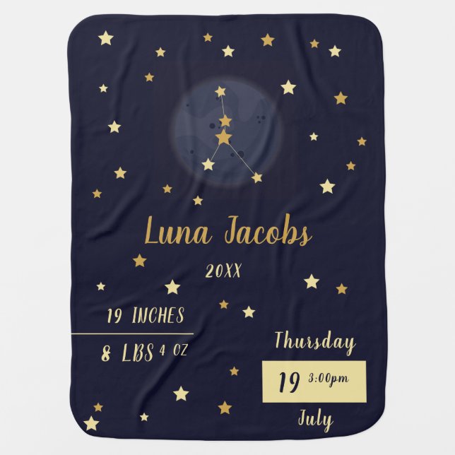 Cancer zodiac birth stats baby blanket (Front)