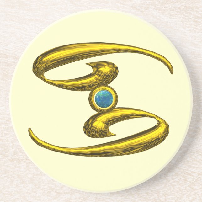 CANCER ZODIAC BIRTHDAY JEWEL  Blue Opale ,Cream Drink Coaster (Front)
