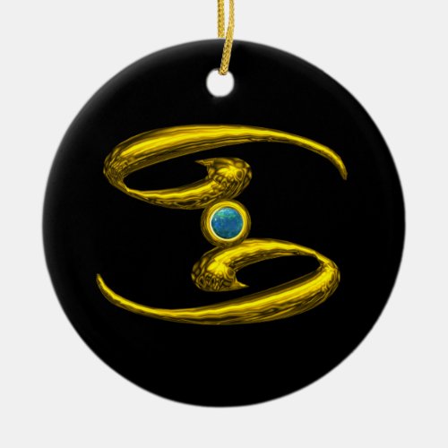 CANCER ZODIAC BIRTHDAY JEWEL Blue Opale Gold Ceramic Ornament