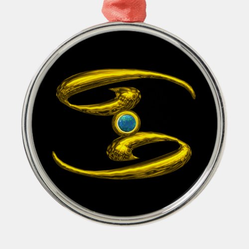 CANCER ZODIAC BIRTHDAY JEWEL Blue Opale Gold Metal Ornament