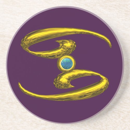 CANCER ZODIAC BIRTHDAY JEWEL  Blue Opale Purple Sandstone Coaster