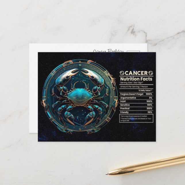 Cancer Zodiac Birthday Postcard (Front/Back In Situ)