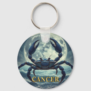 Cancer Zodiac Blue Crab Moonlit Ocean Astrology Keychain