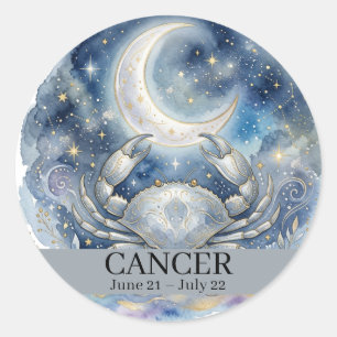 Cancer Zodiac Celestial Crab and Moon Classic Round Sticker