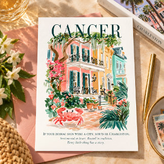 Cancer Zodiac Charleston Watercolor Illustration Postcard