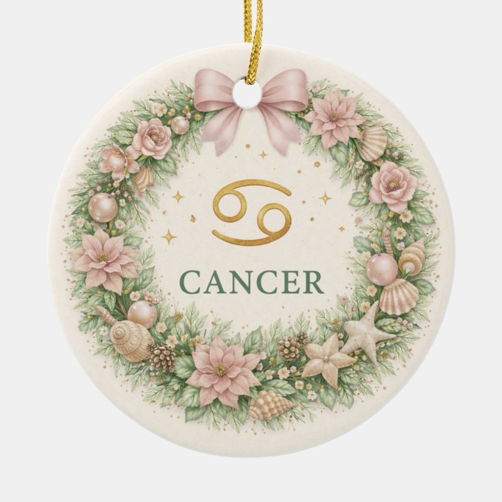 Cancer Zodiac Christmas Ornament with Winter Florals