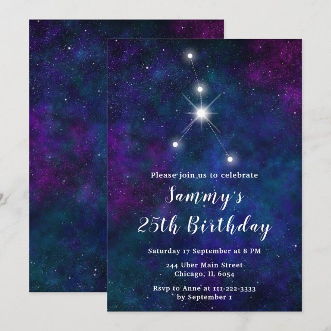 Cancer Zodiac Constellation Birthday Party Invitation (Front/Back)