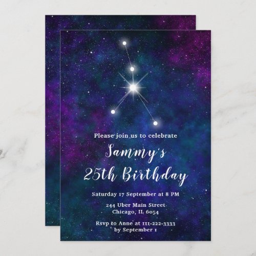 Cancer Zodiac Constellation Birthday Party Invitation