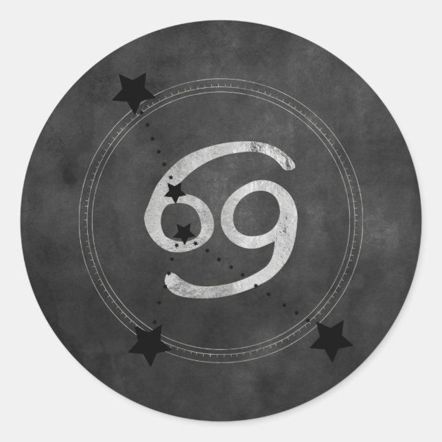 Cancer zodiac constellation black silver astrology classic round sticker (Front)