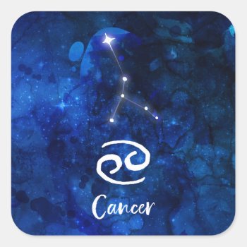 Cancer Zodiac Constellation Blue Galaxy Celestial Square Sticker by GraphicBrat at Zazzle