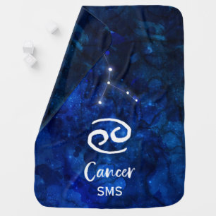 Cancer Zodiac Constellation Blue Galaxy Monogram Baby Blanket