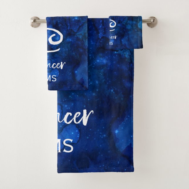Cancer Zodiac Constellation Blue Galaxy Monogram Bath Towel Set (Insitu)
