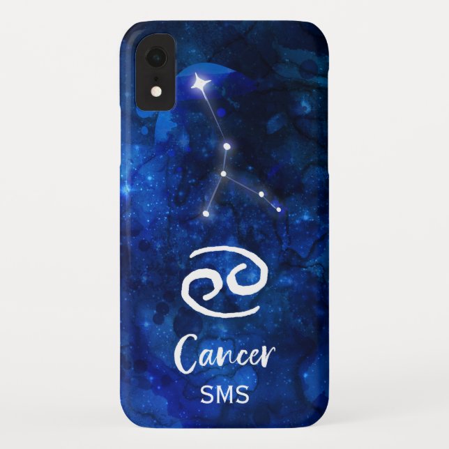 Cancer Zodiac Constellation Blue Galaxy Monogram Case-Mate iPhone Case (Back)