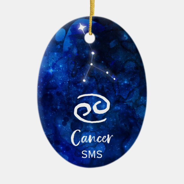Cancer Zodiac Constellation Blue Galaxy Monogram Ceramic Ornament (Front)