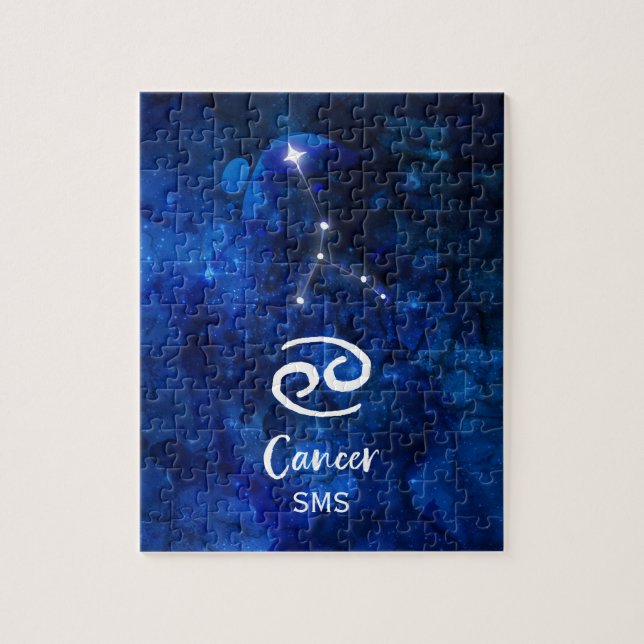 Cancer Zodiac Constellation Blue Galaxy Monogram Jigsaw Puzzle (Vertical)