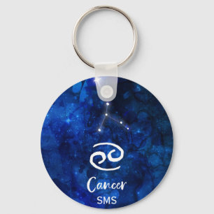 Cancer Zodiac Constellation Blue Galaxy Monogram Keychain