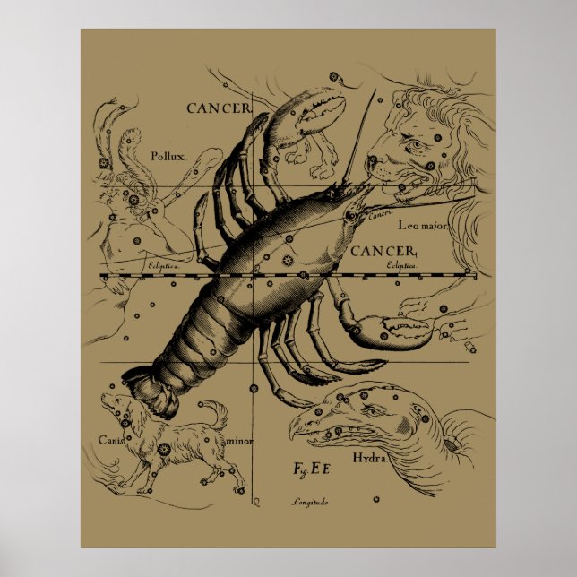 Cancer Zodiac Constellation by Hevelius 1690 Poster (Front)