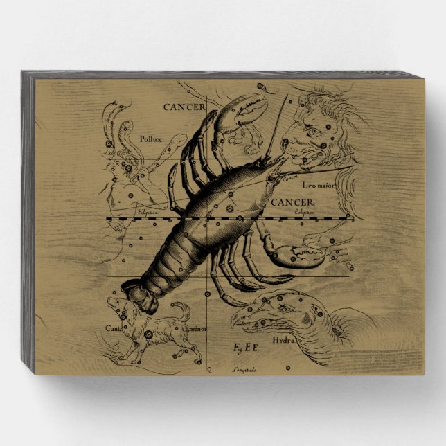 Cancer Zodiac Constellation by Hevelius 1690 Wooden Box Sign (Front Horizontal)