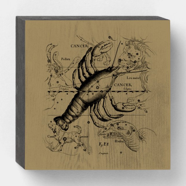 Cancer Zodiac Constellation by Hevelius 1690 Wooden Box Sign (Front Horizontal)
