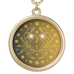 Cancer Zodiac Emblem Minimal Celestial Symbol Gold Plated Necklace