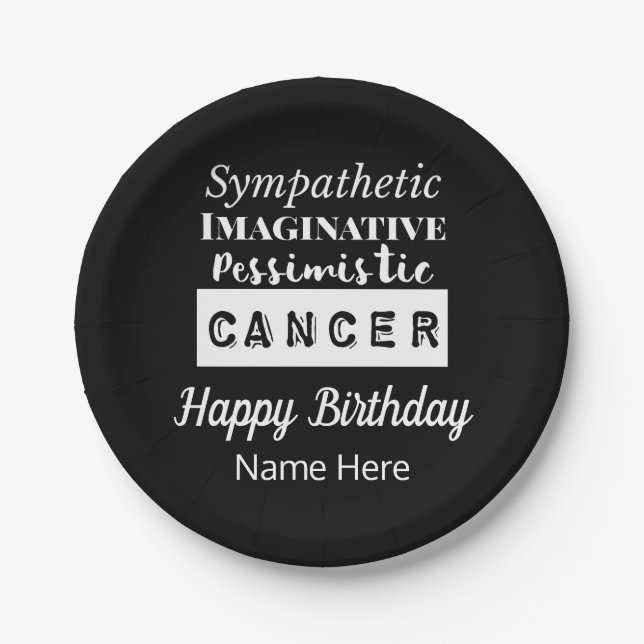 Cancer Zodiac Fun Characteristics Birthday Paper Plates (Front)