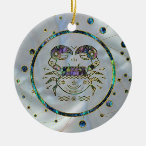 Cancer Zodiac Gold Abalone on Constellation Ceramic Ornament