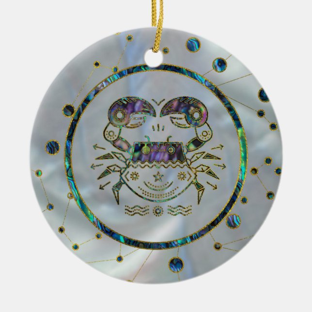 Cancer Zodiac Gold Abalone on Constellation Ceramic Ornament (Front)