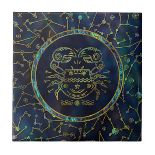 Cancer Zodiac Gold Abalone on Constellation Ceramic Tile