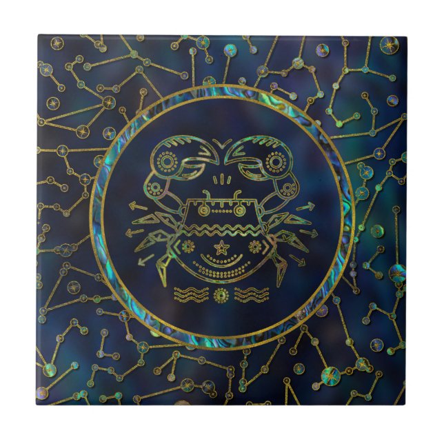 Cancer Zodiac Gold Abalone on Constellation Ceramic Tile (Front)