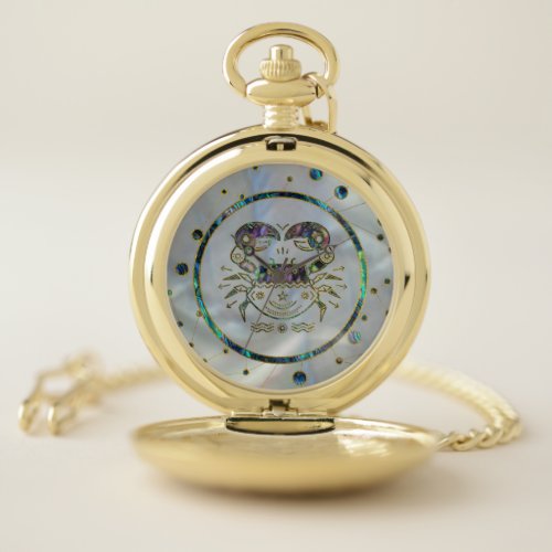 Cancer Zodiac Gold Abalone on Constellation Pocket Watch